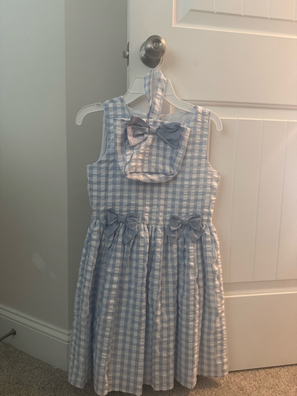 Sperry Light Blue and White Gingham Bow-Accent Girls' Dress